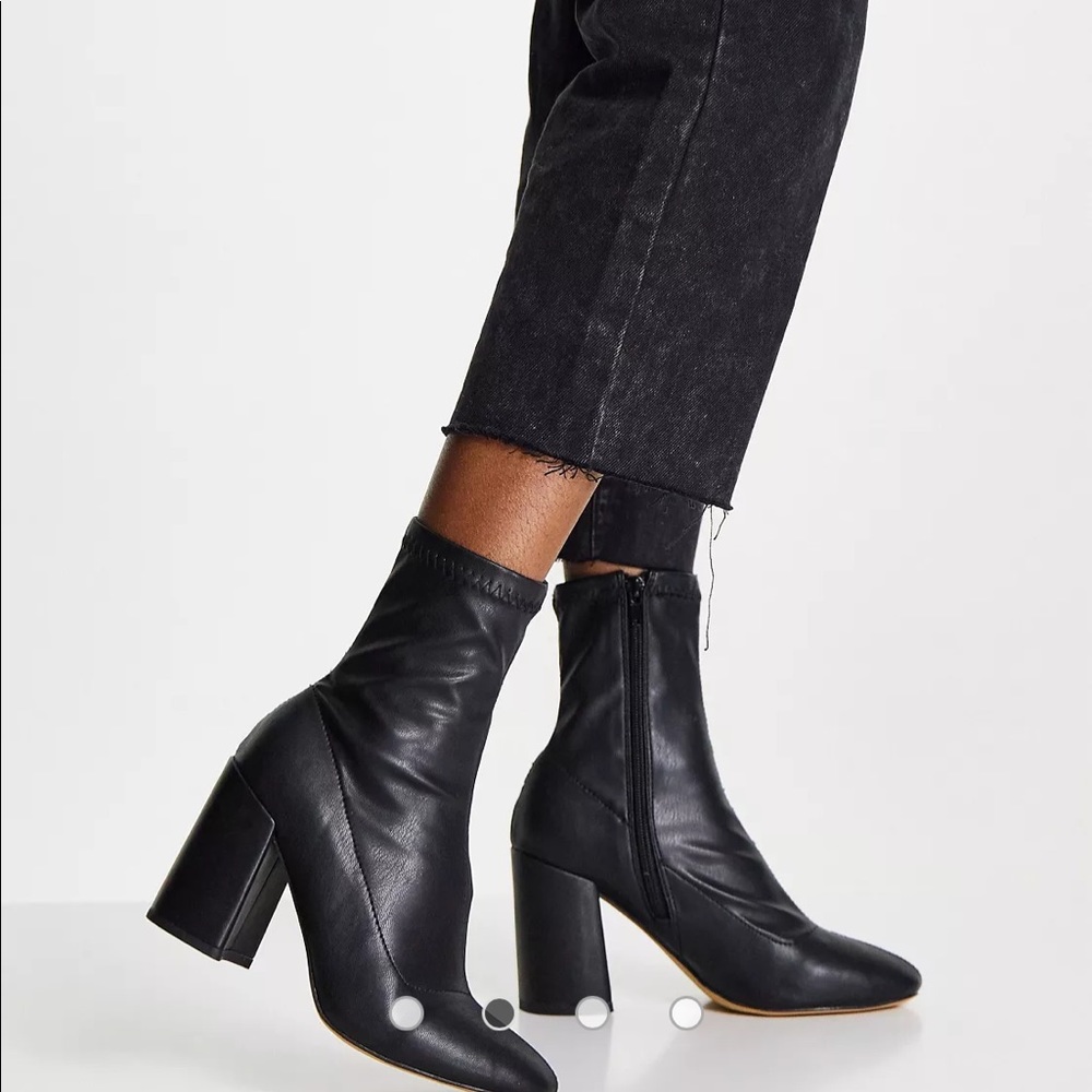London Rebel wide fit block heel sock boots in black